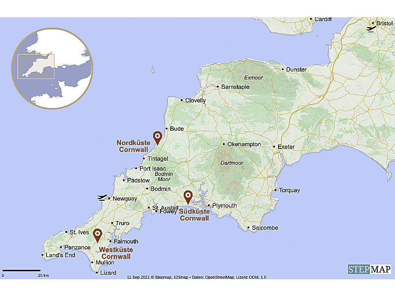 Karte Golfreise Golfurlaub Cornwall