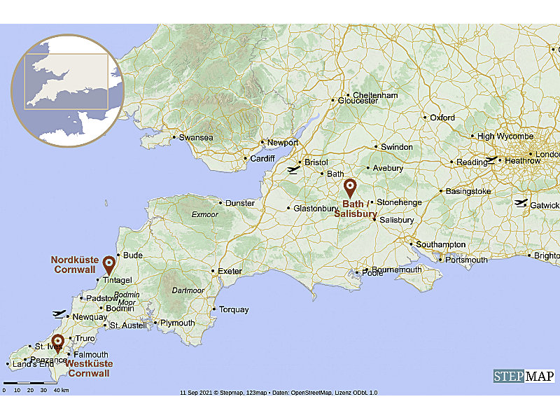 Karte Mystisches Suedengland Cornwall Reise Route