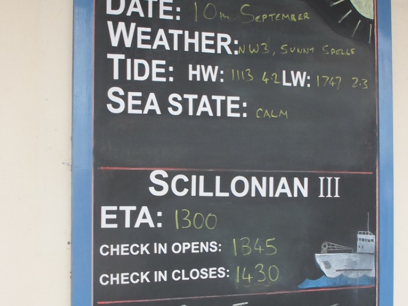 Scilly Inseln, Tafel mit Bootszeiten