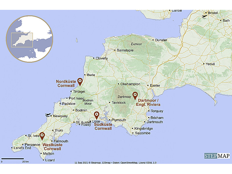 Karte Fotoreise Cornwall Devon Route