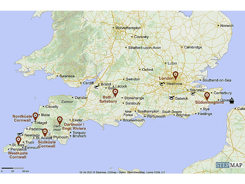 PKW Reise England, Südengland, Cornwall und Devon